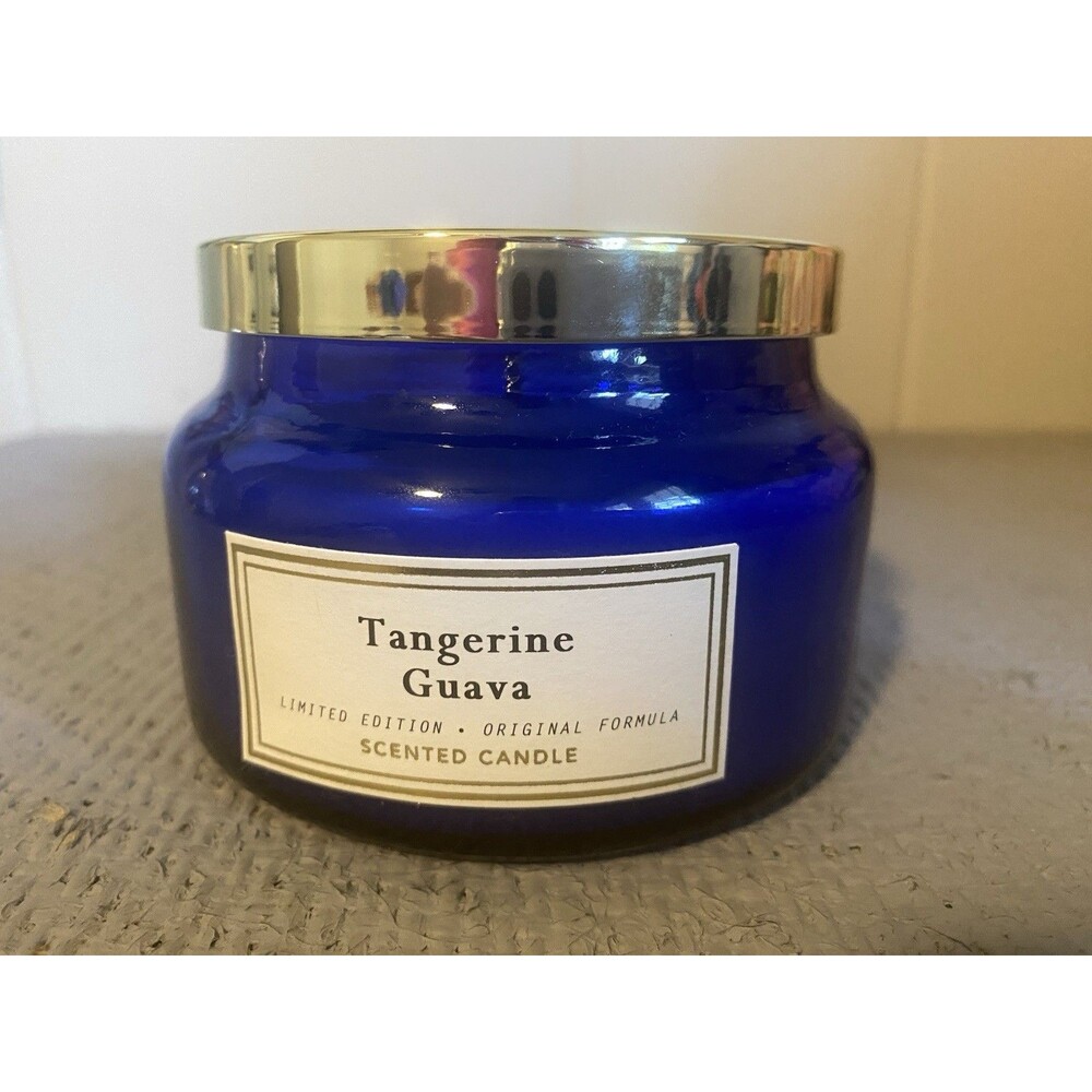 Anthropology EAST WEST Candle 7 OZ New Tangerine Guava Fiesta Cobalt Blue Glass